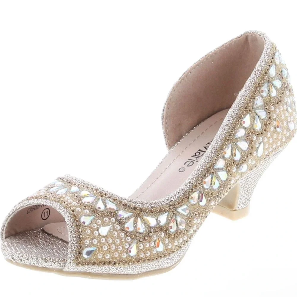 Kids champagne rhinestoned heel